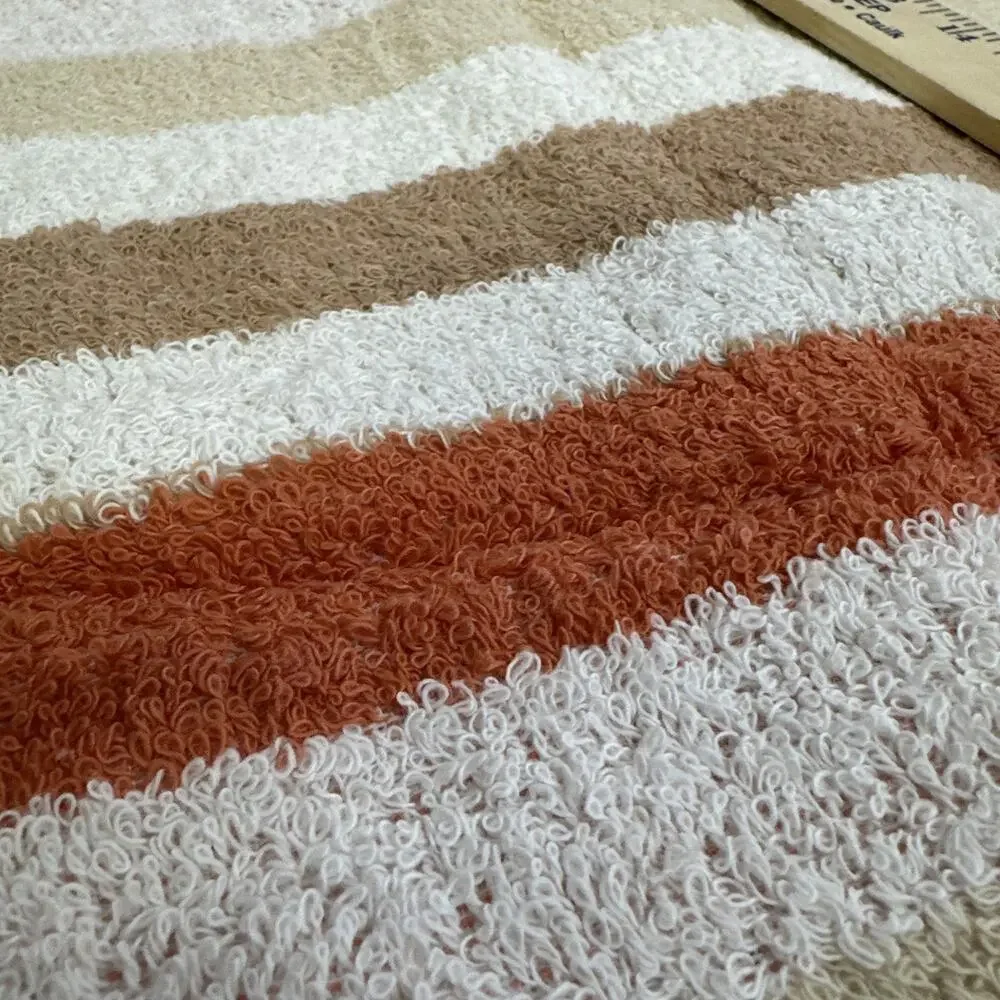 Vintage Bath Towel 100% Cotton Striped Multicolor Brown Orange White New
